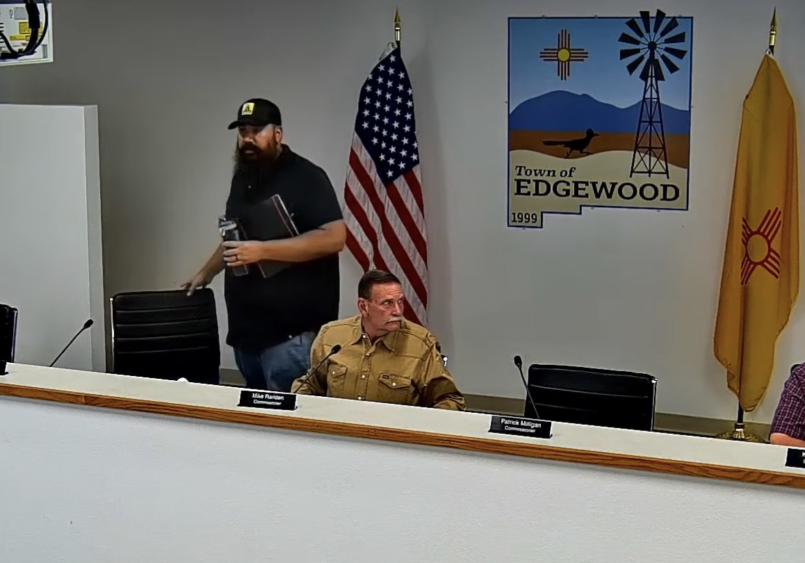 Edgewood Commissioner Stephen Murillo walks out of the June 2, 2026 meeting (Town of Edgewood)