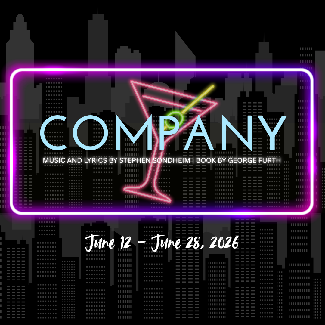 A logo for the musical Company featuring a Martini glass