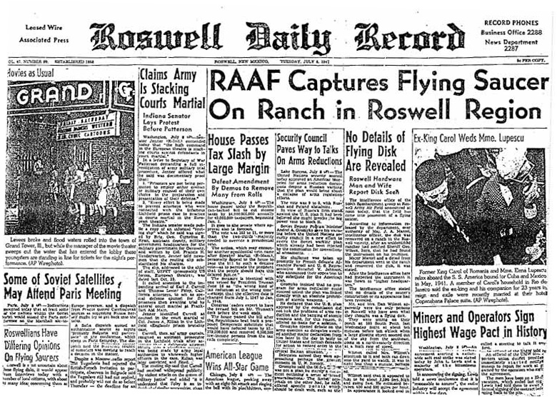 Roswell Daily Record, July 7, 1947 ® Roswell Daily Record