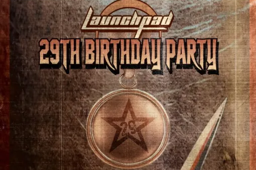 Poster for a bar's anniversary party with a pentagram watch.