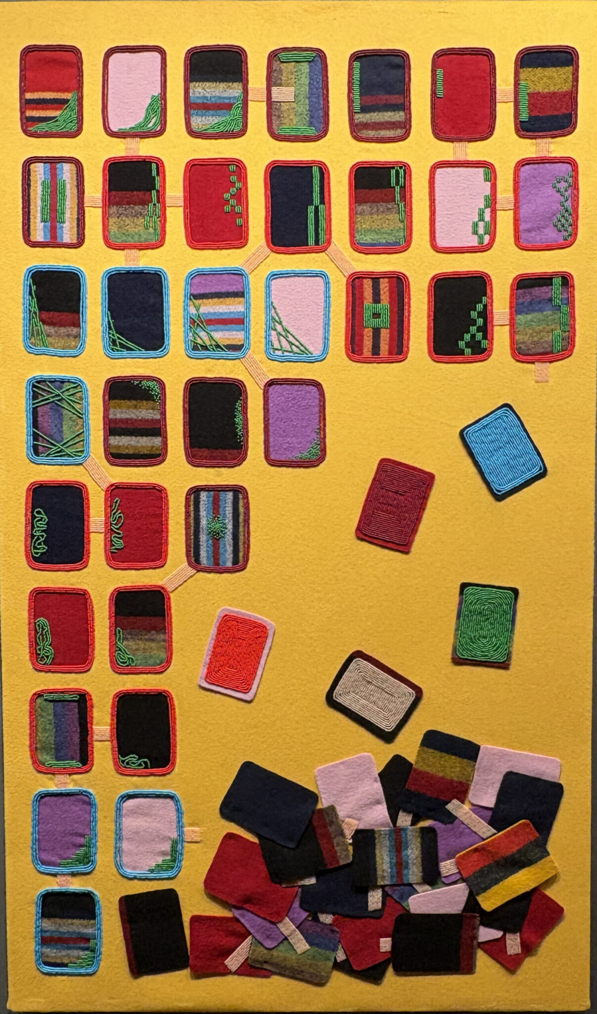 Alex Ponca Stock, A.Identity Crisis, 2026, glass beads on cashmere and broadcloth wool, 44 x 26 inches (Courtesy of Alex Ponca Stock)