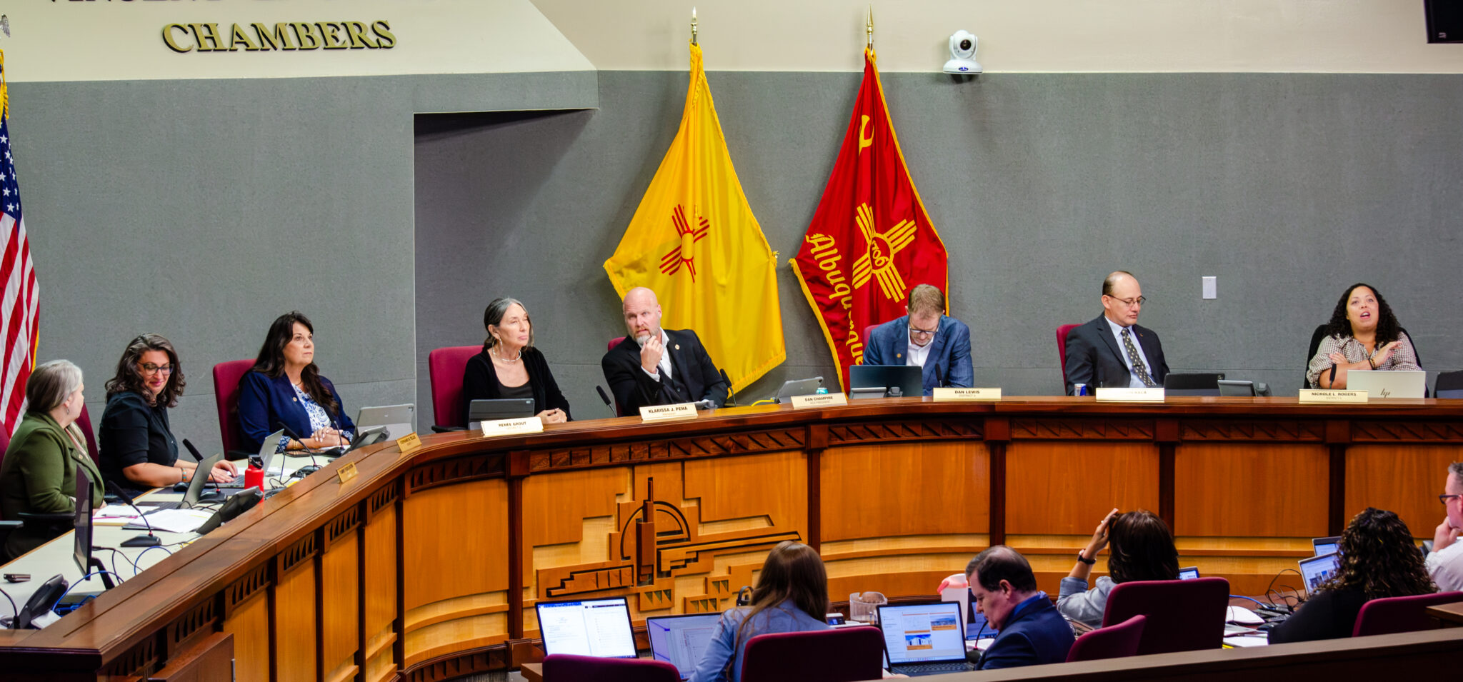 Albuquerque City Councilors gather for a meeting at One Civic Plaza NW. The council confirmed a new city attorney Wednesday before overriding Mayor Tim Keller’s veto of an ordinance giving the council more oversight of the City Attorney’s Office.Albuquerque City Councilors gather for a meeting at One Civic Plaza NW. The council confirmed a new city attorney Sept. 9, before overriding Mayor Tim Keller’s veto of an ordinance giving the council more oversight of the City Attorney’s Office. (Jesse Jones)