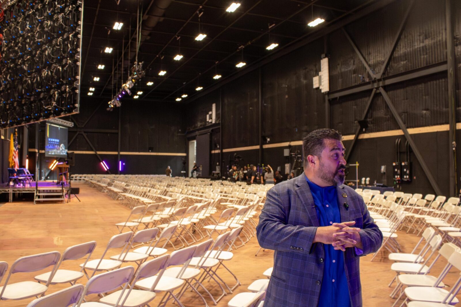 Marvin Martinez giving a tour of CNM's Film and Digital Media Training Center (Photo by Sara Atencio-Gonzales) 