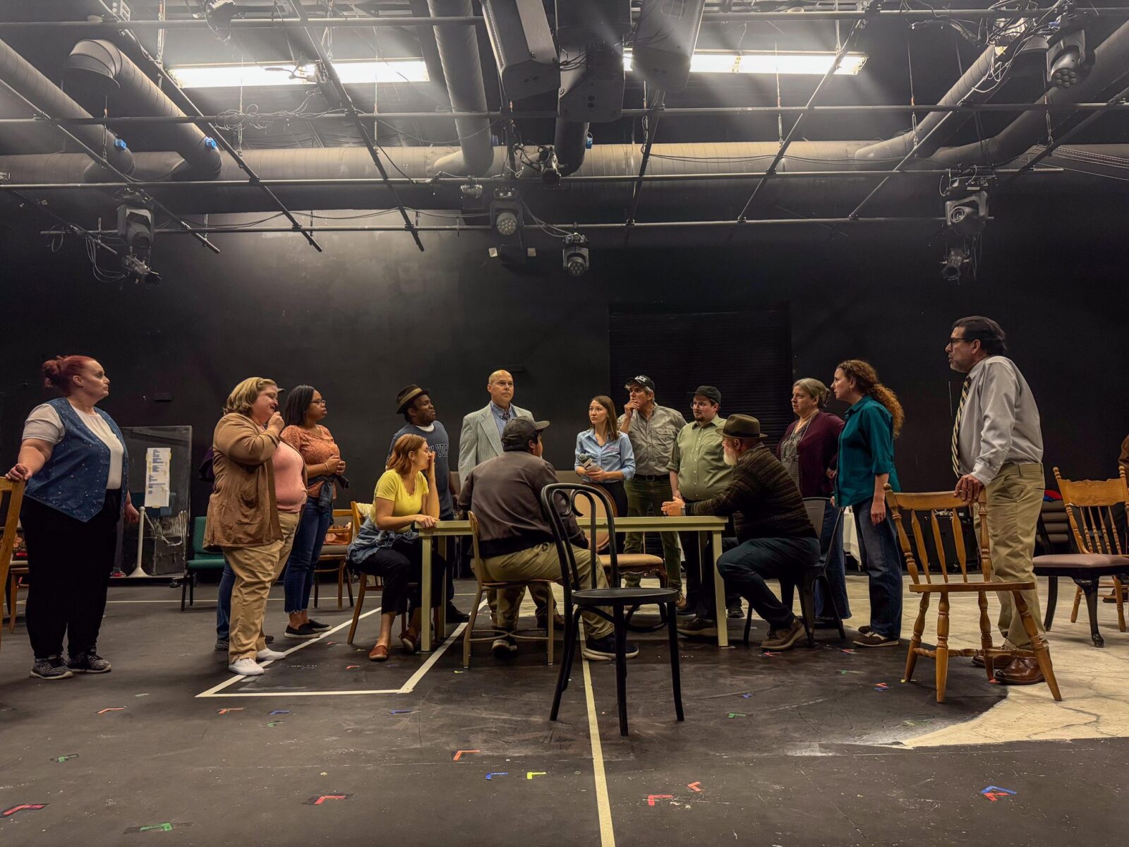 The cast of Come From Away during a rehearsal