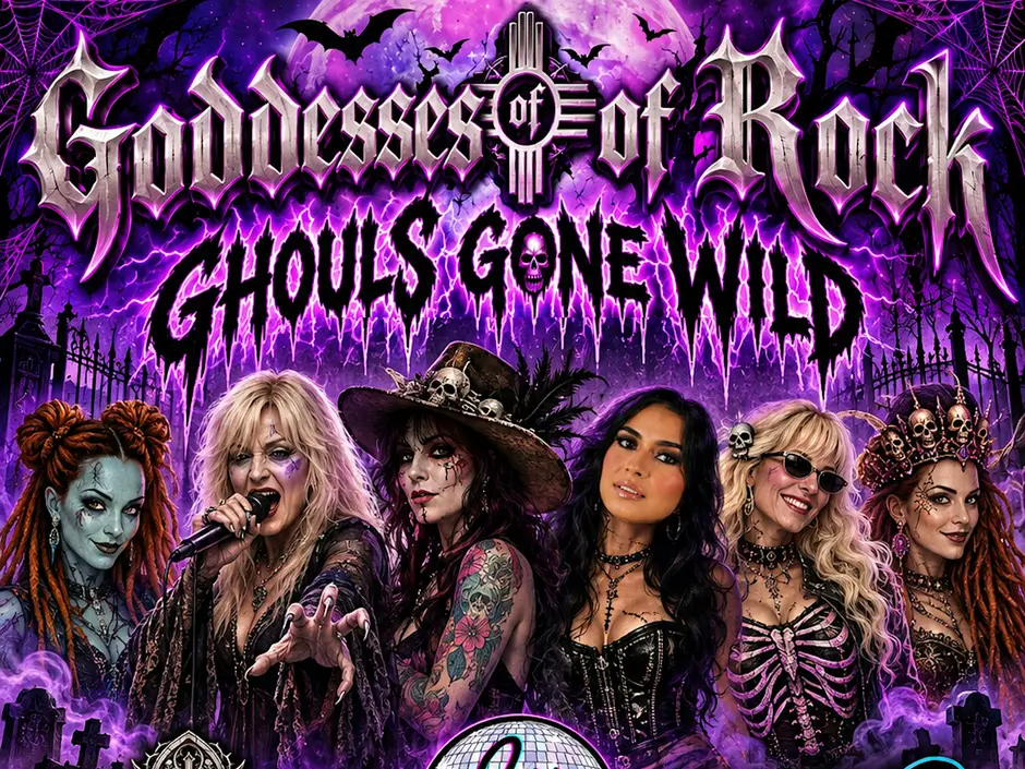A bunch of ladies are dressed as living and dead rock stars.